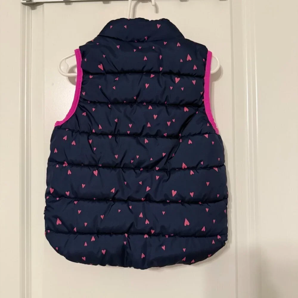 BabyGap Puffer Vest Navy Pink Heart ColdControl Girls 2T